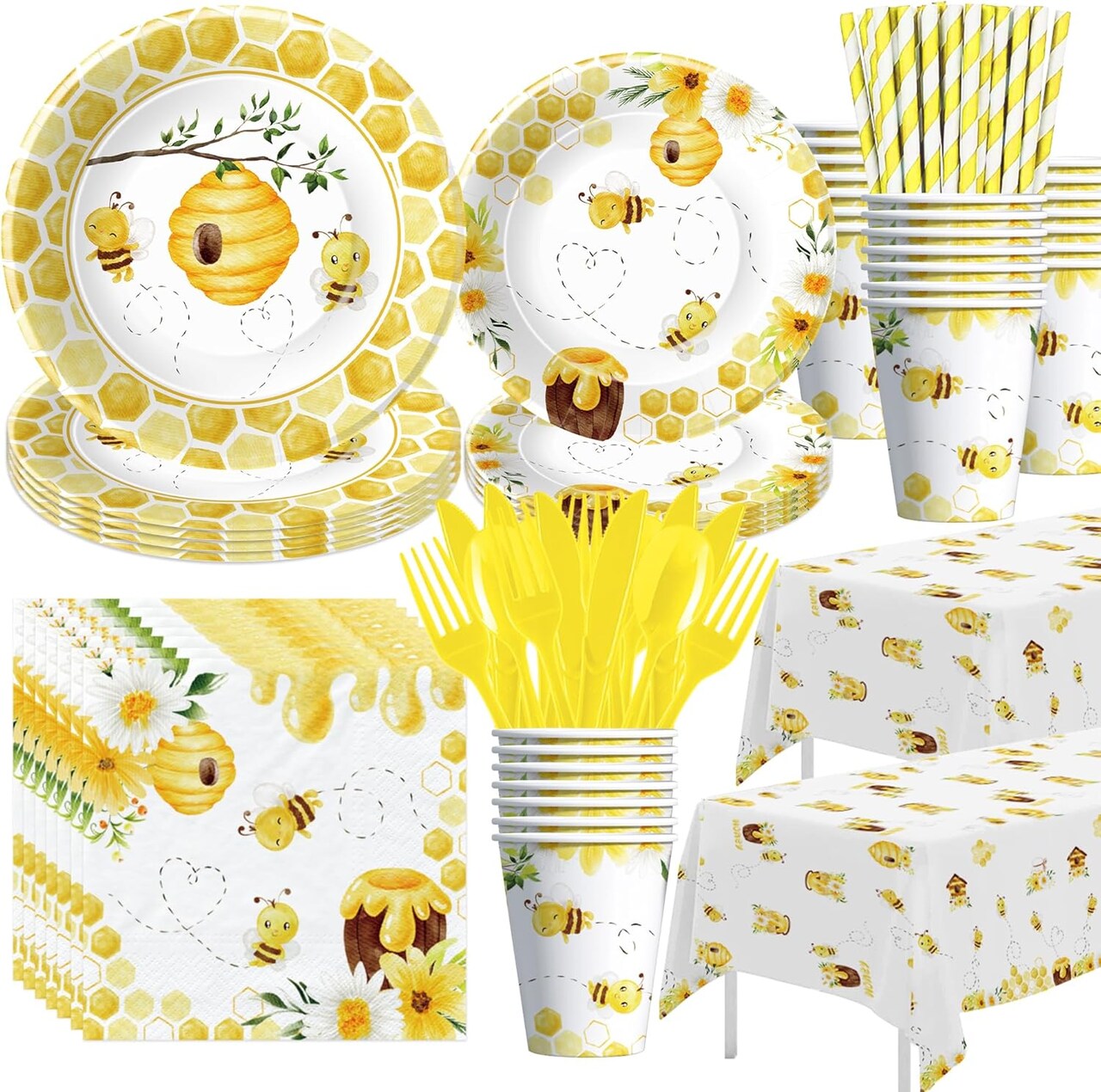 Bee Baby Shower Decorations Tableware - Bee Party Supplies(Yellow)